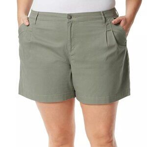 Gloria Vanderbilt Womens Green Khaki Pleated Chino Shorts Plus Sz 16 W New